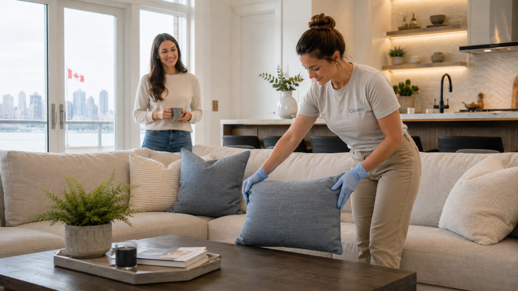 Tidy living room after service