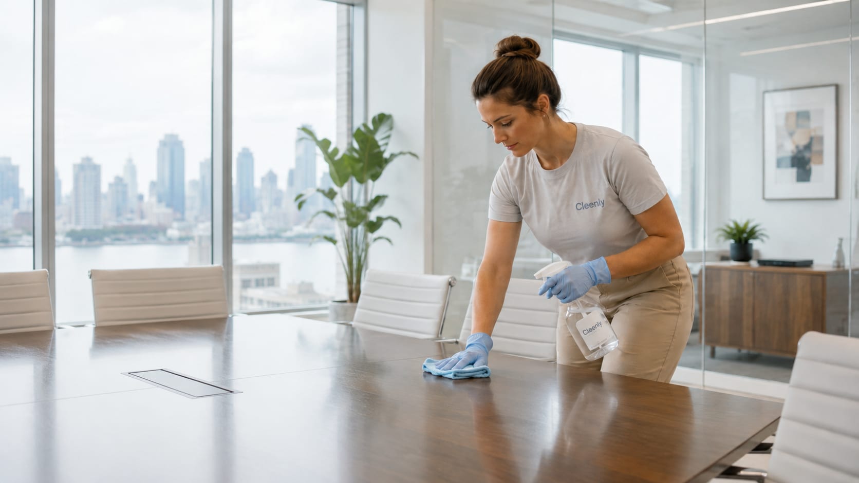 Organized office after a commercial clean
